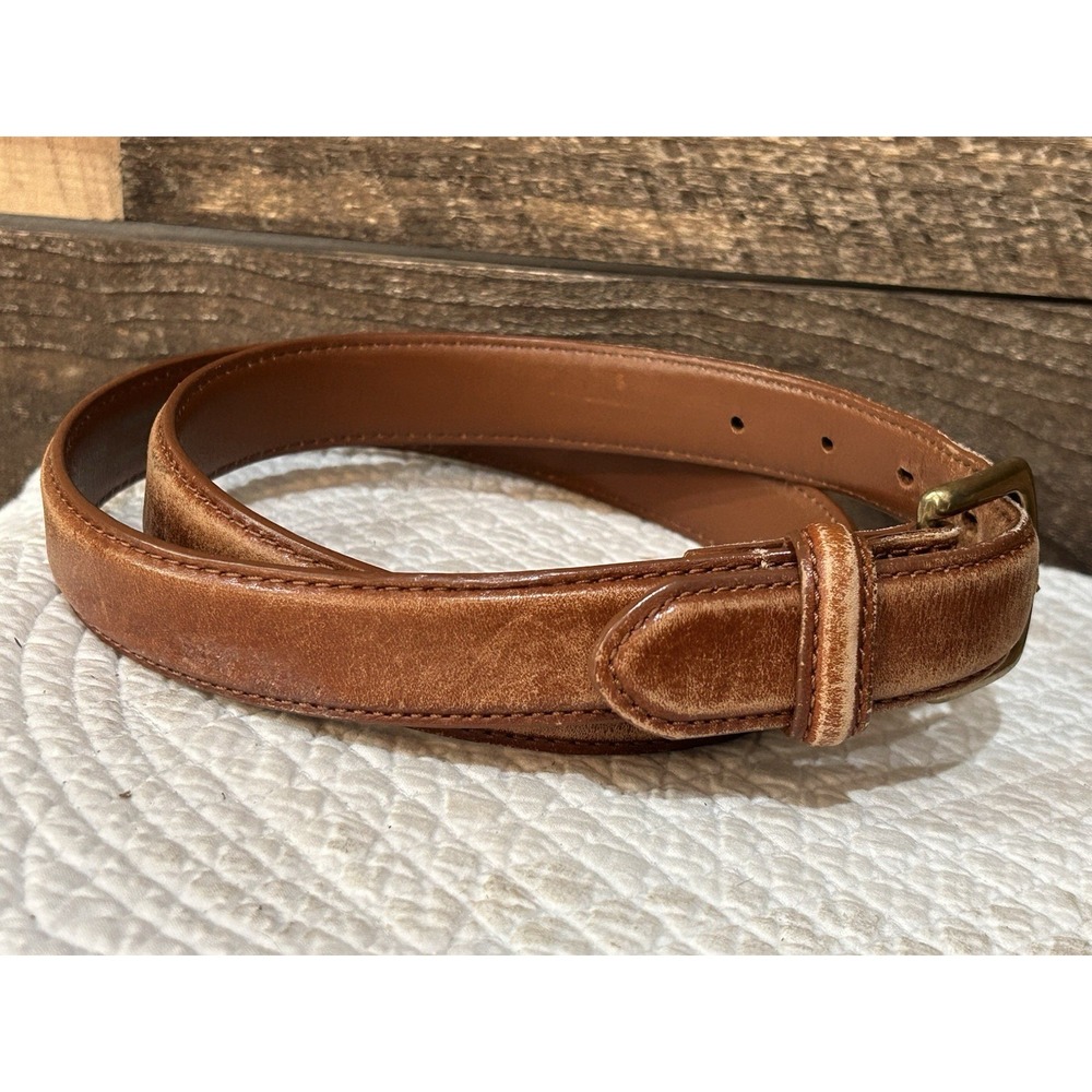 Vintage L.L. Bean Men's Brown Leather Belt with Solid Brass Buckle size 35